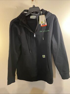 John Deere Black Men's Quarter-Zip Hoodie with Green Logo
